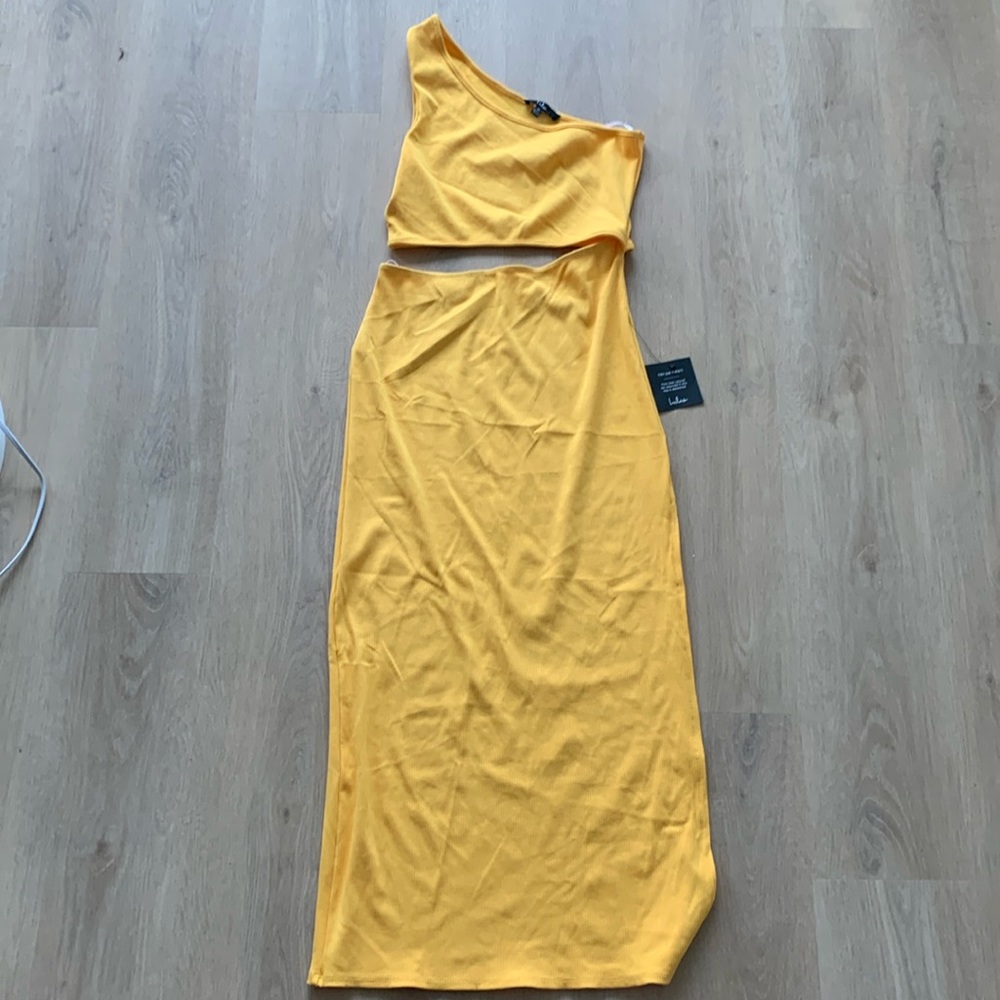 Yellow one shoulder midi dress new with tags